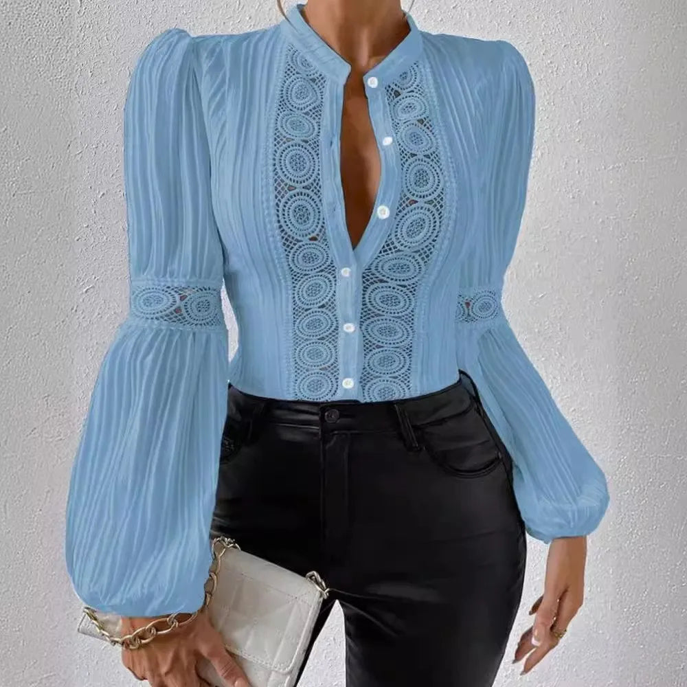 Blusa Elegante com Renda e Manga Bufante